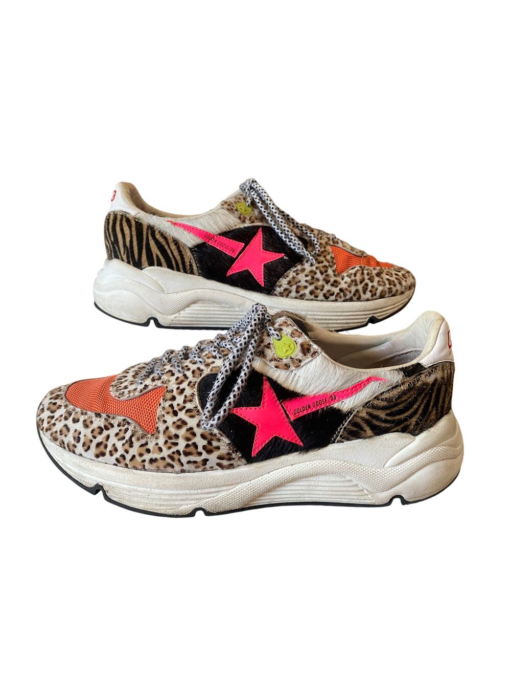 Golden Goose Running Sole Zoo Puzzle Pink Fluo Sneakers EU 38 Italy US 8 Women